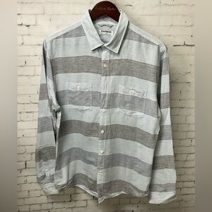 Express Men Sz M Blue Striped Linen Blend Button Up Shirt
